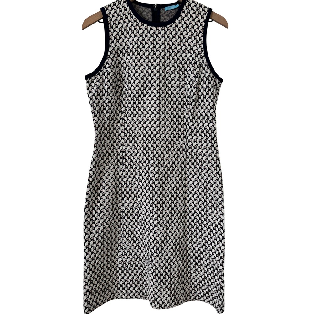 J. McLaughlin Sleeveless Sheath Dress Navy Blue‎ Pale Pink Geometric Size Medium